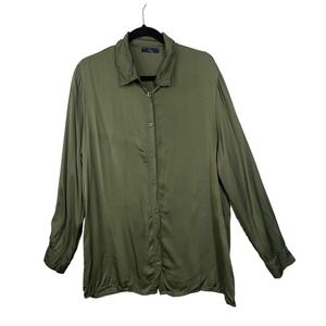 Baci Button Down Shirt Women XL Olive Green Made in Italy Viscose Long Sleeve